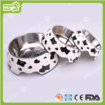 Classical Cow Pattern Melamine&Stainless Steel Pet Dog Bowl